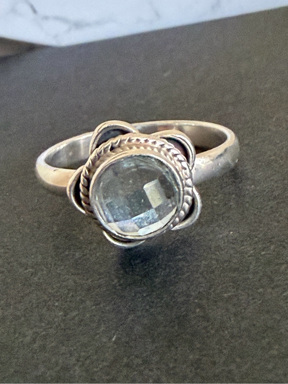 Sterling Silver Rose Cut Faceted Blue Topaz Gemstone Size 9